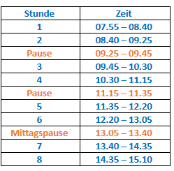 unterrichtszeiten